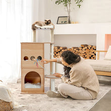 Load image into Gallery viewer, Hifuzzypet Modern Wooden Cat Tree Multi-Level Cat Tower With 2 Cozy Condos
