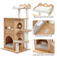Load image into Gallery viewer, Hifuzzypet Modern Wooden Cat Tree Multi-Level Cat Tower With 2 Cozy Condos