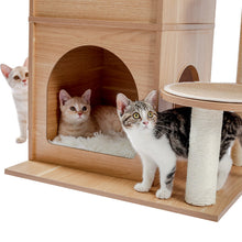 Load image into Gallery viewer, Hifuzzypet Modern Wooden Cat Tree Multi-Level Cat Tower With 2 Cozy Condos