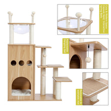 Load image into Gallery viewer, Hifuzzypet Modern Wooden Cat Tree Multi-Level Cat Tower With 2 Cozy Condos