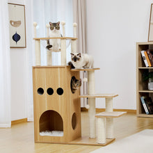 Load image into Gallery viewer, Hifuzzypet Modern Wooden Cat Tree Multi-Level Cat Tower With 2 Cozy Condos
