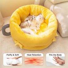 Load image into Gallery viewer, Round Calming Cute Cat Bed Grey/Yellow