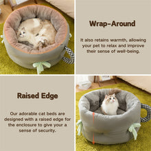 Load image into Gallery viewer, Round Calming Cute Cat Bed Grey/Yellow