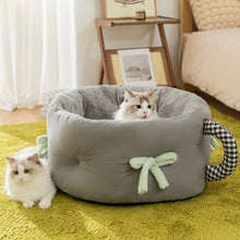 Load image into Gallery viewer, Round Calming Cute Cat Bed Grey/Yellow