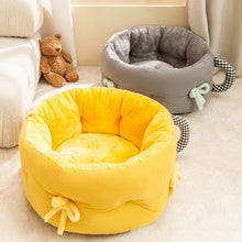 Load image into Gallery viewer, Round Calming Cute Cat Bed Grey/Yellow