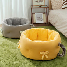 Load image into Gallery viewer, Round Calming Cute Cat Bed Grey/Yellow