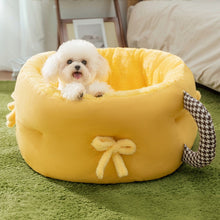 Load image into Gallery viewer, Round Calming Cute Cat Bed Grey/Yellow