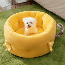 Load image into Gallery viewer, Round Calming Cute Cat Bed Grey/Yellow