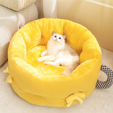 Load image into Gallery viewer, Round Calming Cute Cat Bed Grey/Yellow