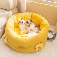 Load image into Gallery viewer, Round Calming Cute Cat Bed Grey/Yellow
