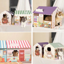 Load image into Gallery viewer, HiFuzzyPet Corrugated Cardboard Cat House with Scratcher, Cat Play House