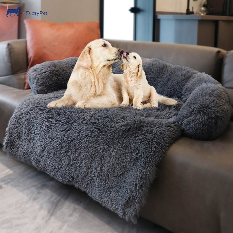 Calming Couch Bed For Dogs, Plush Detachable Dog Sofa Mat With Neck