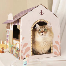 Load image into Gallery viewer, HiFuzzyPet Corrugated Cardboard Cat House with Scratcher, Cat Play House