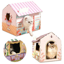 Load image into Gallery viewer, HiFuzzyPet Corrugated Cardboard Cat House with Scratcher, Cat Play House