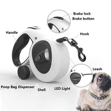 Load image into Gallery viewer, HiFuzzyPet Retractable Dog Leash with Lights and Poop Bag Holder- 16Ft
