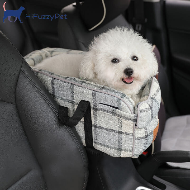 Center Console Dog Car Seat Winter Plush Cat Armrest Booster Seat With Safety Strap Portable Travel Bags For Dogs Cats Supports 14LBS