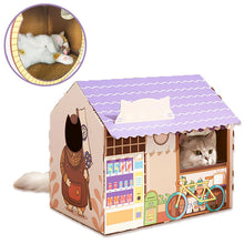 Load image into Gallery viewer, HiFuzzyPet Corrugated Cardboard Cat House with Scratcher, Cat Play House