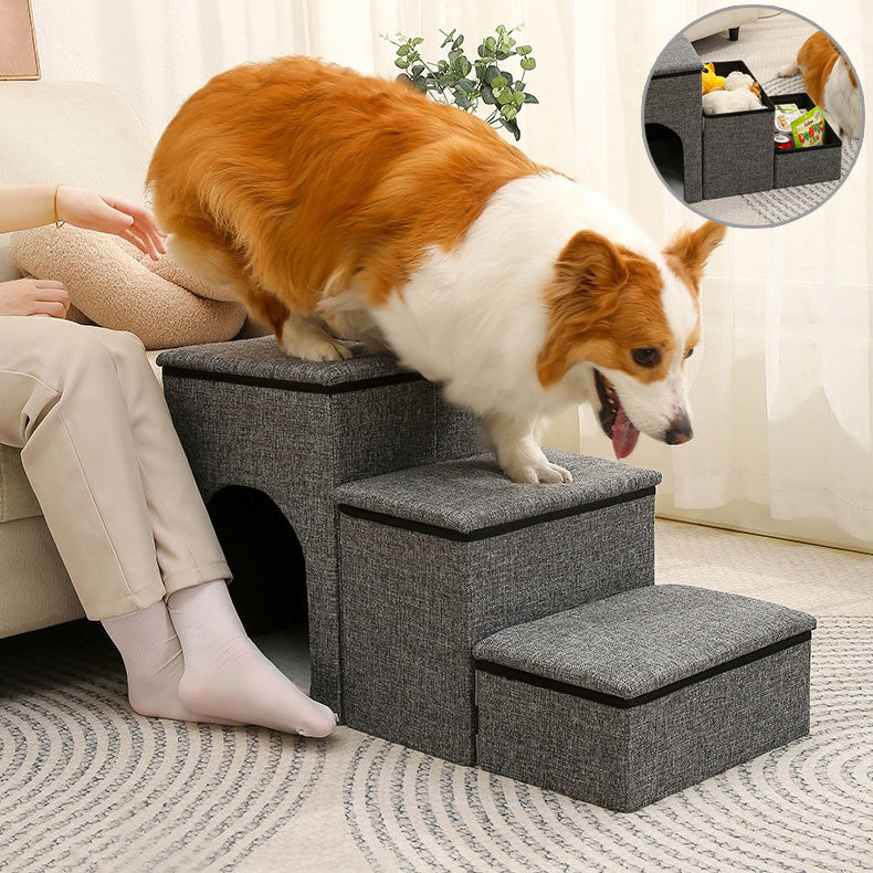 HiFuzzyPet Foldable Dog Stairs with Storage for Elderly Pets