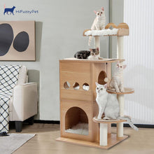 Load image into Gallery viewer, Hifuzzypet Modern Wooden Cat Tree Multi-Level Cat Tower With 2 Cozy Condos
