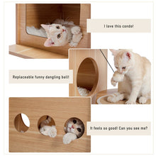 Load image into Gallery viewer, Hifuzzypet Modern Wooden Cat Tree Multi-Level Cat Tower With 2 Cozy Condos
