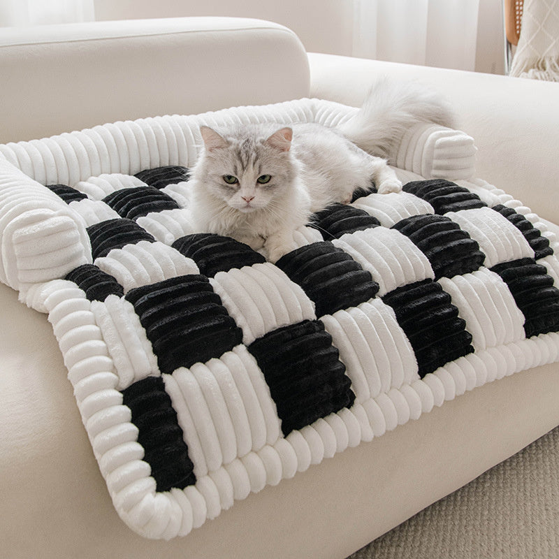 Cream Square Plaid Cozy Dog Bed Sofa Protector Cover