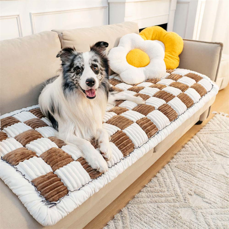 Plaid Square Cotton Pet Friendly Sofa Seat Covers, Couch Protector Mat Pad for Dogs