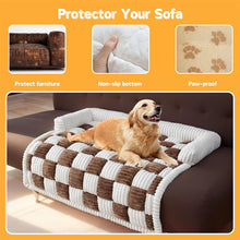 Load image into Gallery viewer, Cream Square Plaid Cozy Dog Bed Sofa Protector Cover
