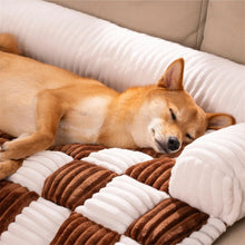 Load image into Gallery viewer, Cream Square Plaid Cozy Dog Bed Sofa Protector Cover

