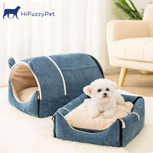 Load image into Gallery viewer, HiFuzzyPet Foldable Cave House Shape Nest Pet Sleeping Bed
