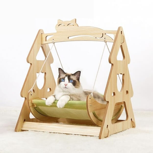 HiFuzzyPet Cat Hammock Wooden Pet Hanging Swing For Small Medium Cats