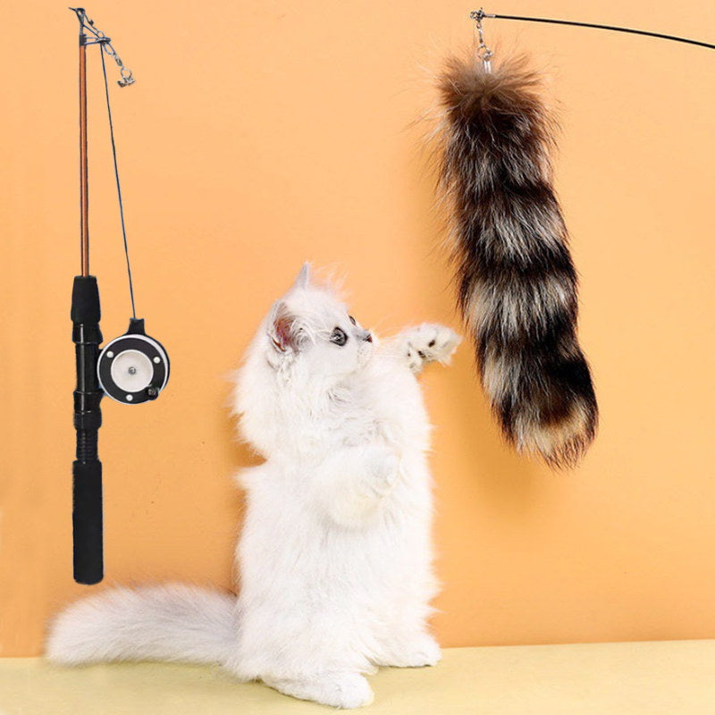 Retractable Cat Wand Toy with Bell, Cat Fishing Pole Toy with Reel