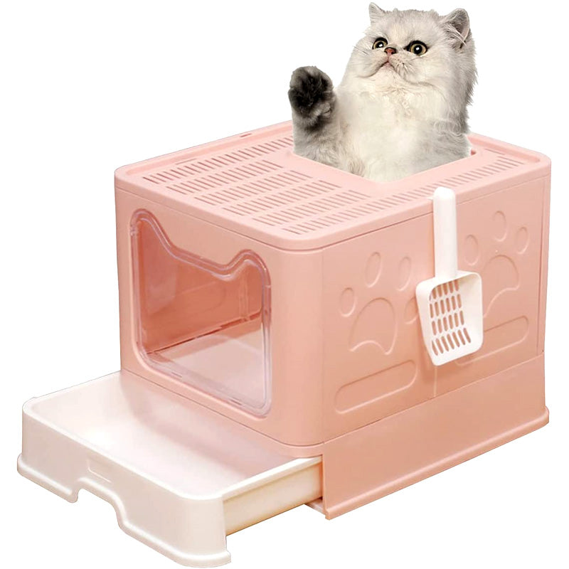 pink foldable covered litter box for cats