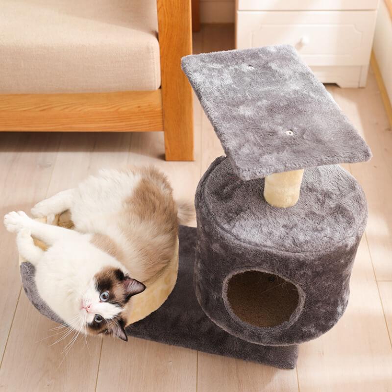 HiFuzzyPet Plush Cat Tree House with Sisal Scratching Posts
