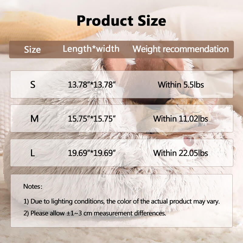  calming cat bed size chart