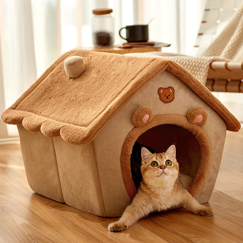 HiFuzzyPet Foldable Pet Cat Bed-House Shaped
