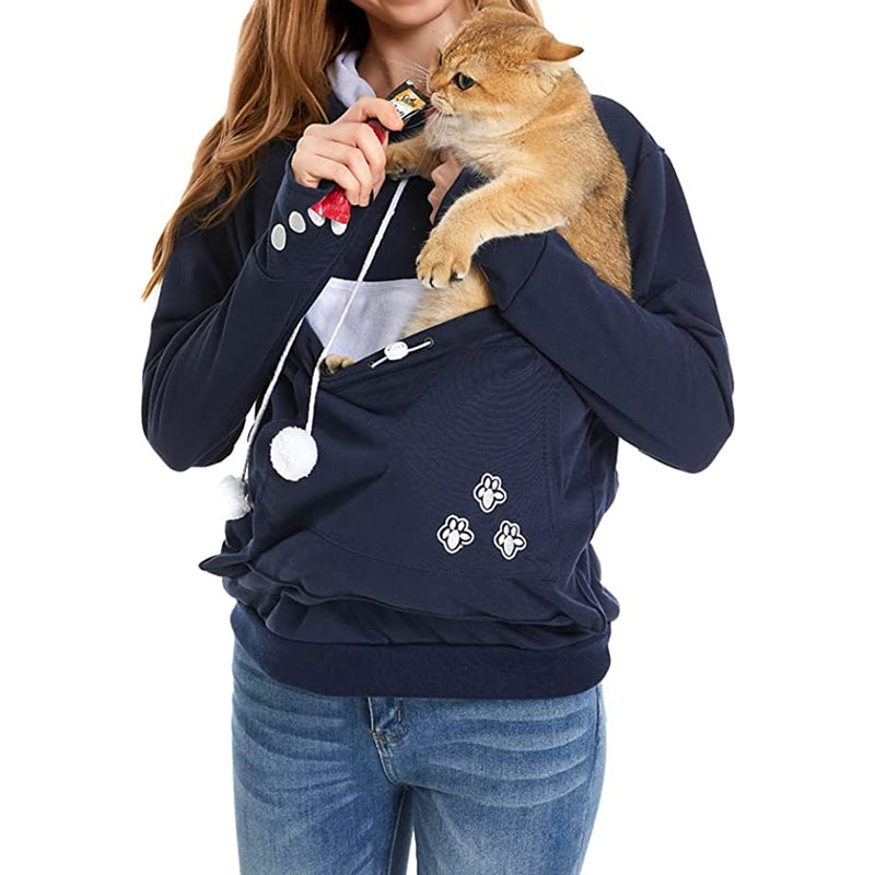 dark blue dog cat pouch hoodie