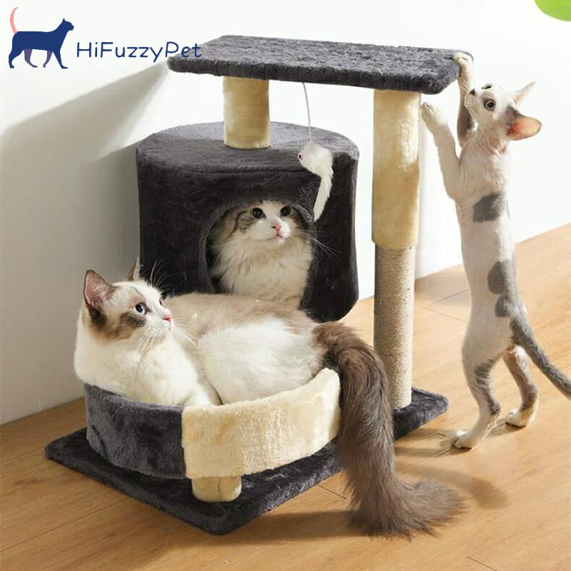 HiFuzzyPet Plush Cat Tree House with Sisal Scratching Posts