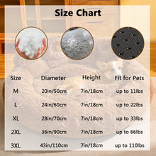 Load image into Gallery viewer, calming dog cuddler bed size chart
