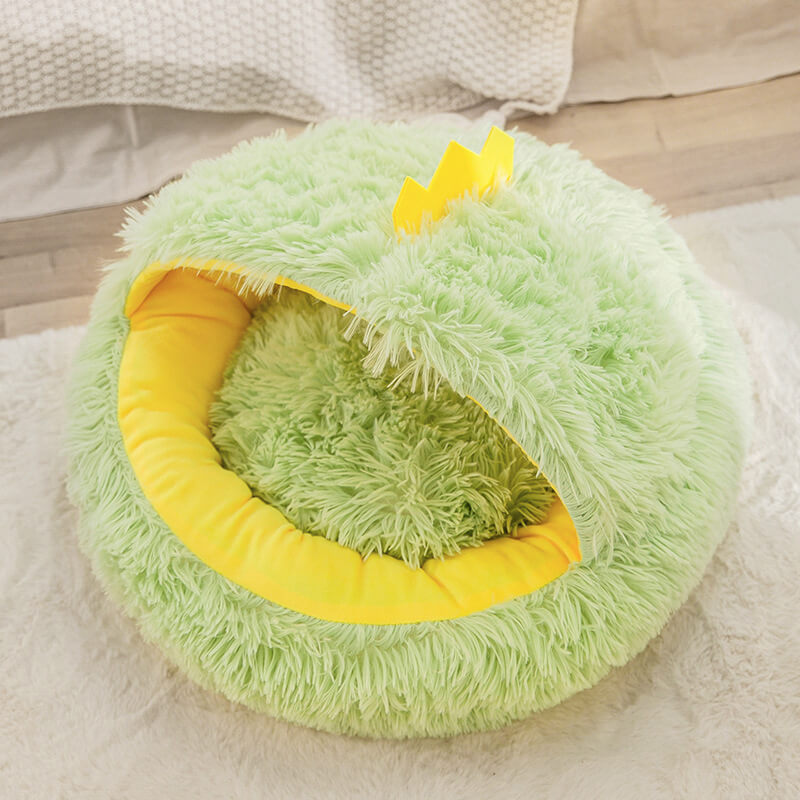 green dinosaur cat bed