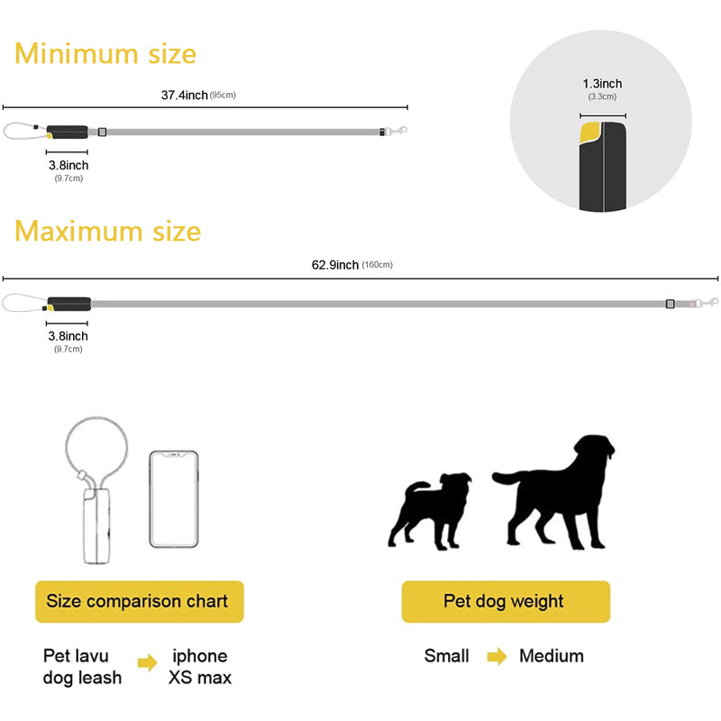 hand free leash for dogs size chart