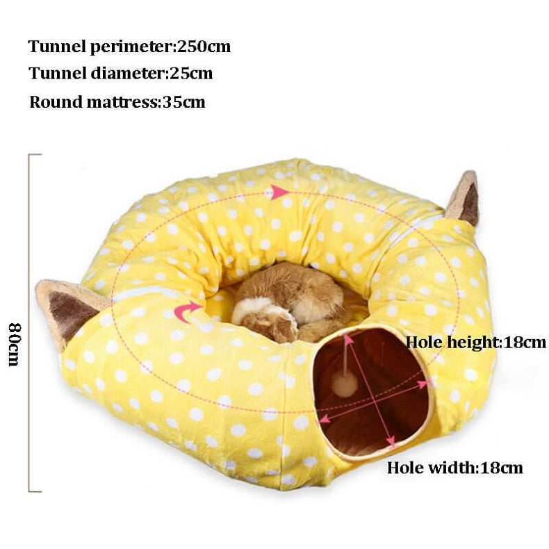 HiFuzzyPet Foldable Cat Tunnel Toys with Central Mat