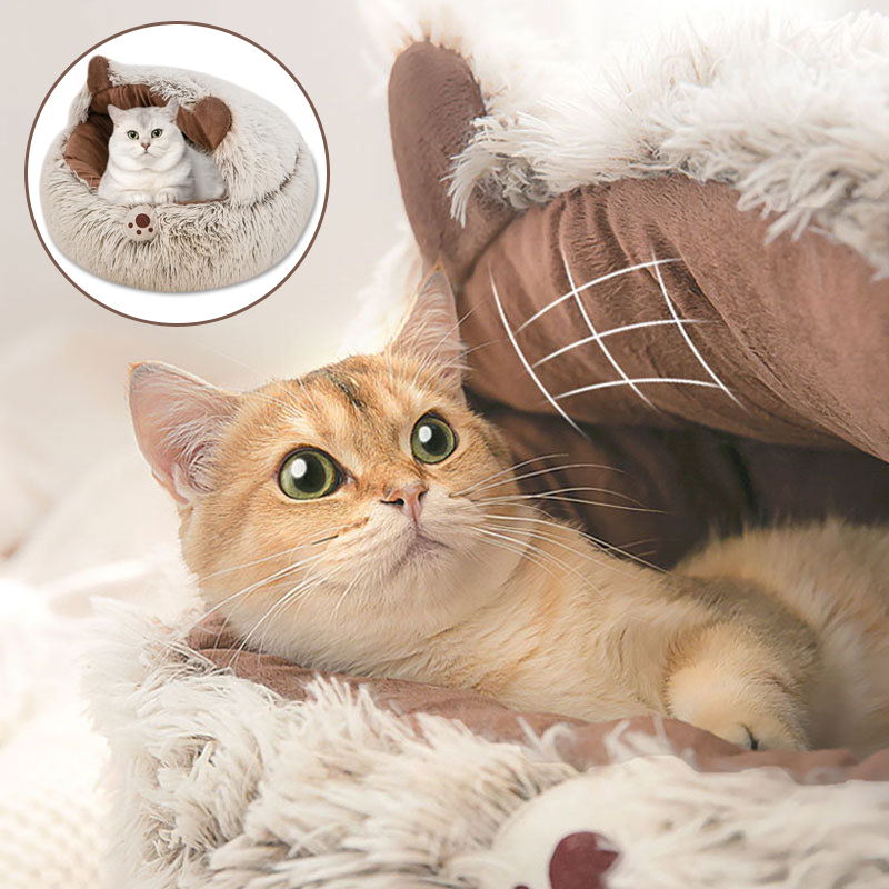 brown bear cat bed with fluffy plush