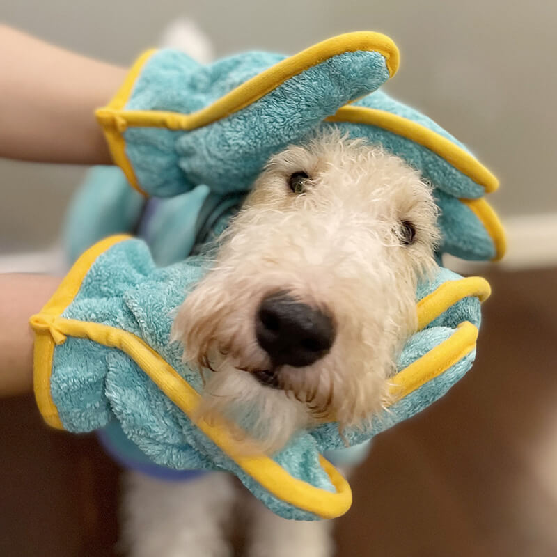 dog bathrobe towel with gloves