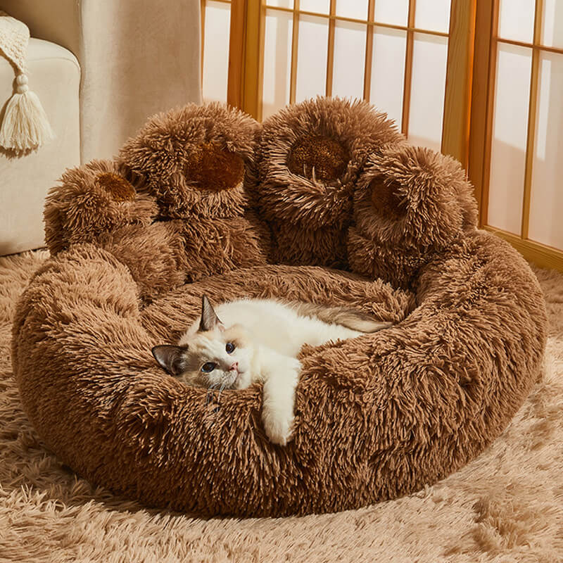 paw shaped brown dog & cat bed 