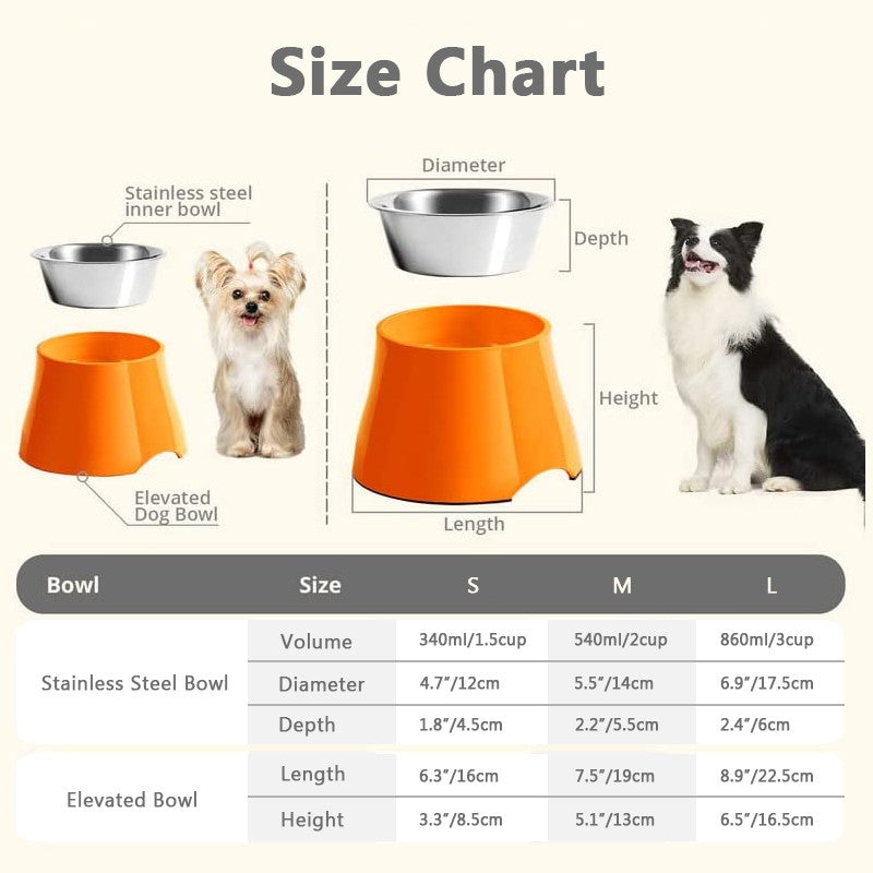 elevated dog bowl size chart