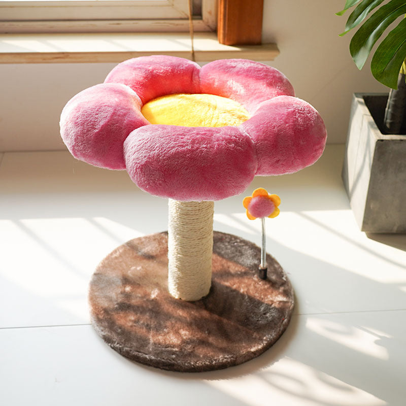 B-pink flower cat tree with hanging ball