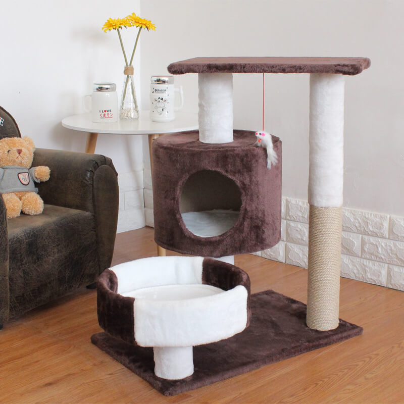 HiFuzzyPet Plush Cat Tree House with Sisal Scratching Posts