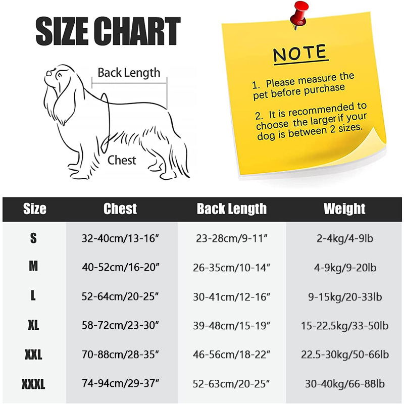 dog surgical recovery suit size chart