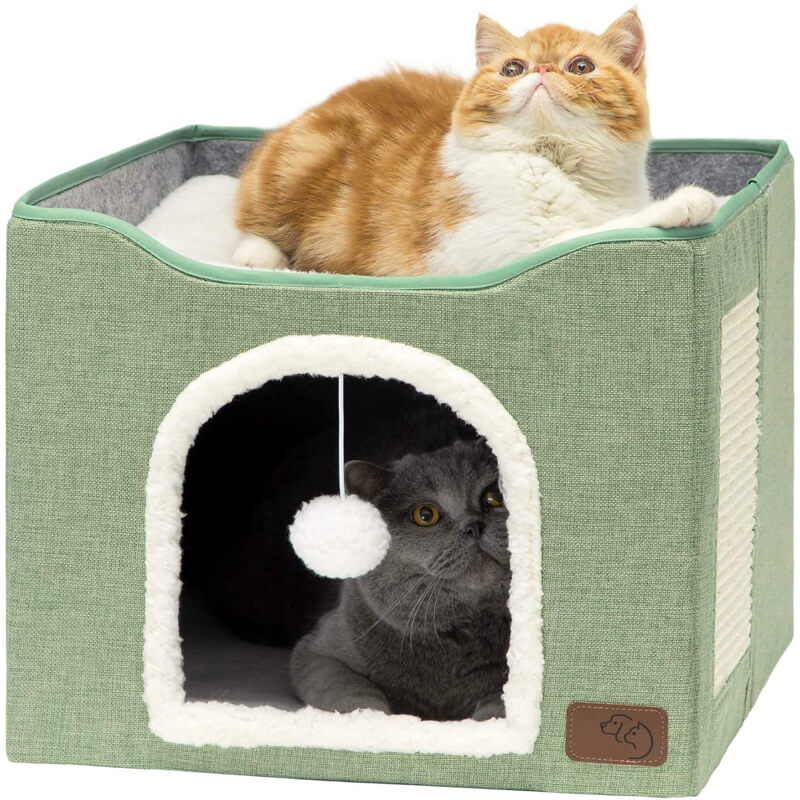green indoor cat bed house