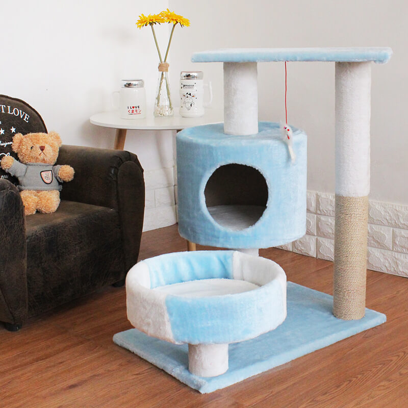 HiFuzzyPet Plush Cat Tree House with Sisal Scratching Posts